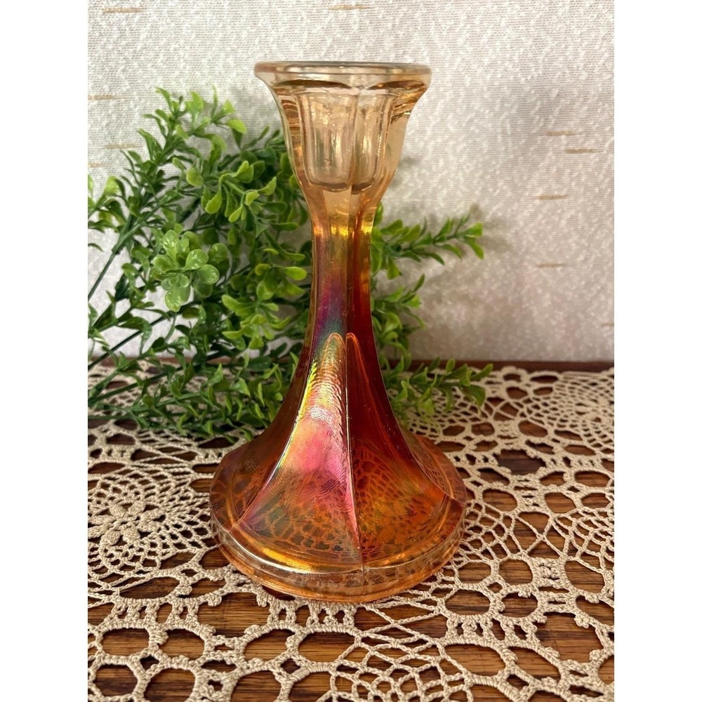 Vintage 1920s Marigold Carnival Glass Bud Vase 6.5 Inch Iridescent Art Deco